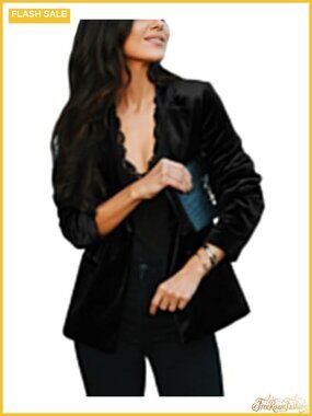 Velvet Blazer Suit Jacket Notched Lapel Business Casual Workwear